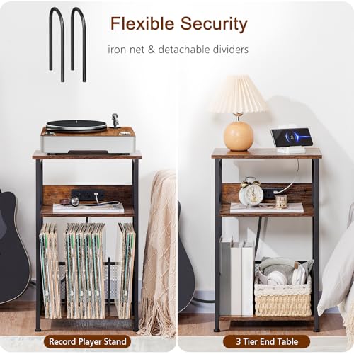 Record Player Stand with Charging Station, Vinyl Record Storage, view 7