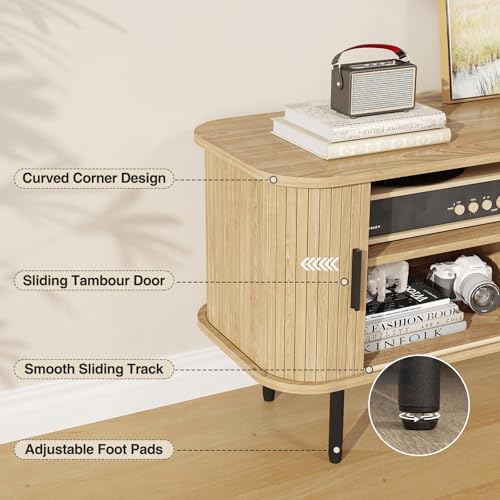 47''W Modern TV Stand Cabinet with Storage for TVs up to 60 Inch, Fluted TV Entertainment Center with Slatted Tambour Doors, Media Console for Living Room, Entryway, Natural