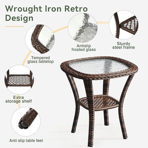3 Pieces Patio Furniture Set, Patio Swivel Rocker Chairs Set of 2, Wicker Outdoor Bistro Set with Rocking Chair, Thickened Cushions and Table for Porch (Blue)