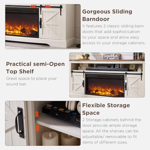 70" Farmhouse TV Stand with 36" Electirc Fireplace, Antique White, view 7