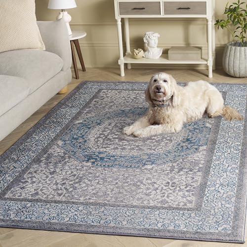 SAFAVIEH Sofia Collection Area Rug - 5'1" x 7'7", Light Grey & Blue, Vintage Oriental Distressed Design, Non-Shedding & Easy Care, Ideal for High Traffic Areas in Living Room, Bedroom (SOF365A)