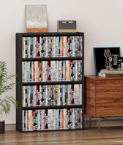 DVD Storage Cabinet Shelf, 4 Tier Media Storage Tower for CDs & Video Games, view 2