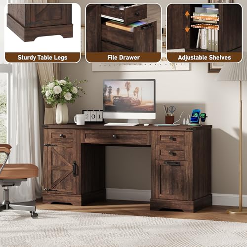 58'' Farmhouse Home Office Desk with Drawers, view 7