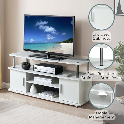 Designs2Go Monterey TV Stand 47.25" - Family Room Entertainment Center with Storage Cabinets and Shelves, Modern TV Console for Living Room, Office, White
