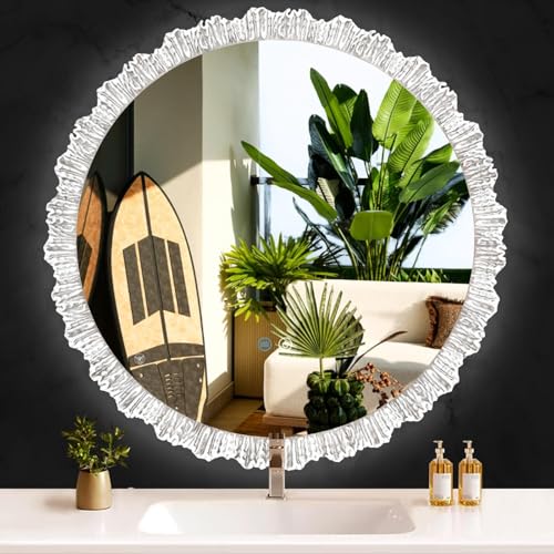 Round crystal lighted vanity mirror with backlight and anti fog, view 2