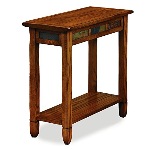 Sibley End Table, Solid Wood, 12 in. Wide, Slate Tile Detail, 1 Lower Shelf, Narrow Width, Easy-Assembly, Rustic Oak, 24.0 in. L x 12.0 in. W x 24.0 in. H, 10060