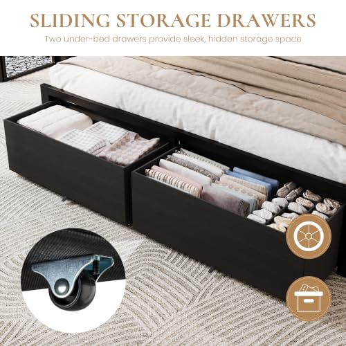King Led Bed Frame, 2 Storage Drawers, Charging Station, Black, view 8