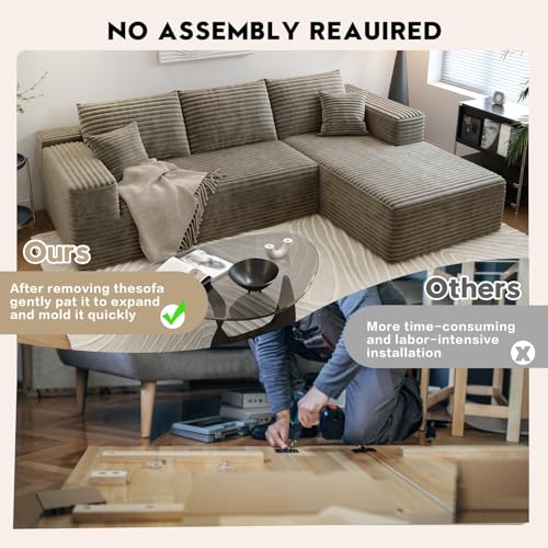 107.5" Cloud Sectional Couch with L-Shape Chaise,Modern Modular Sofa with Deep Seat, Upholstered Couches for Living Room Bedroom Apartments,No Assembly Required, (Camel,Right Facing Chaise)