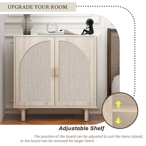 2-Door Storage Cabinet with Textured Woven Doors, Modern Sideboard Buffet for Small Spaces & Apartments, Accent Cabinet with Adjustable Shelf for Moving Season for Living Dining Room