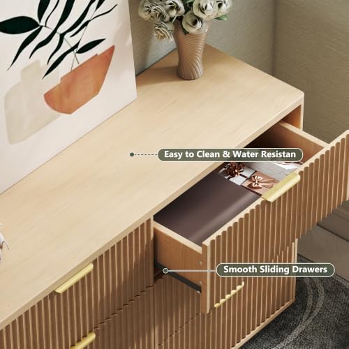 Fluted 6 Drawer Dresser for Bedroom, view 7
