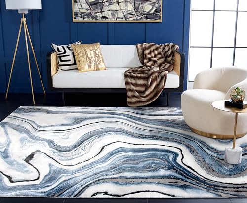 SAFAVIEH Craft Collection X-Large Area Rug - 12' x 15', Blue & Grey, Modern Abstract Design, Non-Shedding & Easy Care, Ideal for High Traffic Areas in Living Room, Bedroom (CFT819M)