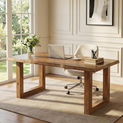 Solid Wood Home Office Desk, 63" Live Edge Executive Desk, view 7