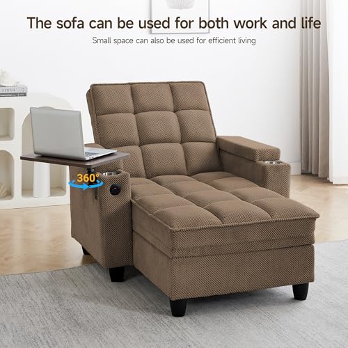 oaaktu Modern Tufted Linen Fabric Chaise Lounge Sofa Chair with Rotating Side, view 7