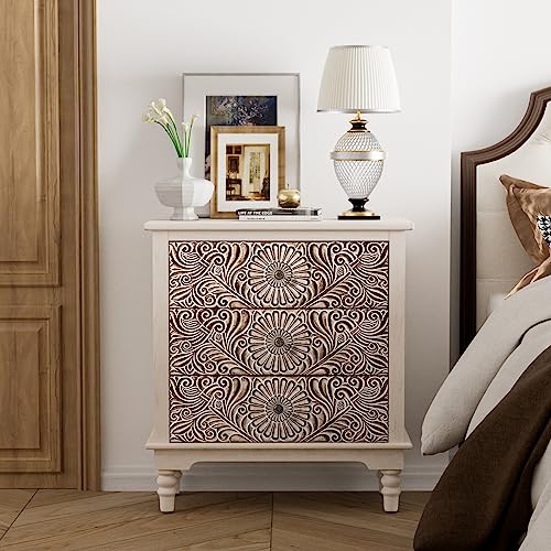 3 Drawers Accent Dresser, Vintage Small Accent Chest with 4 Wood Legs, Free-Standing Buffet Server Nightstand End Table for Bedroom, Living Room, Entryway
