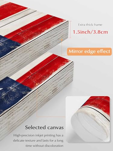 NuYeBiofx Independence Day American Flag Canvas Wall Art Prints,30"x20" Framed Picture Artwork Vintage Wood Grain Printed Canvas Oil Painting for Living Room Bedroom Office,Ready to Hang