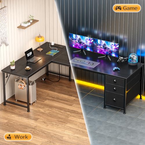 63" L Shaped Desk, Computer Corner Desk with Outlets, Black, view 7