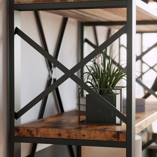 Bookshelf Double Wide 6-Tier 76" H, Open Large Bookcase, Industrial Style Shelves, Wood and Metal Bookshelves for Home Office, Easy Assembly