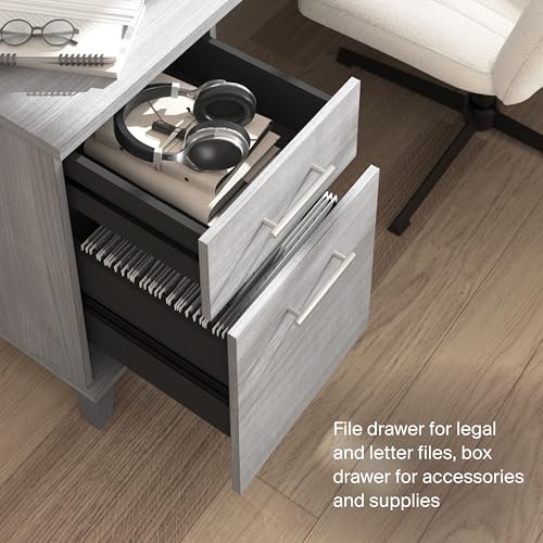 72-Inch L-Shaped Desk with Storage, Corner Computer Office Desk with File and Box Drawers, Home Office Workstation with Storage Cabinet, Somerset Collection, Platinum Gray