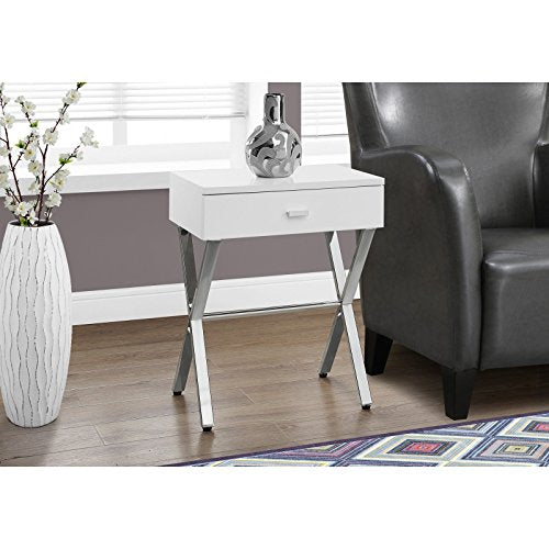 Monarch Specialties Chrome Metal Night Stand Accent Table, 22.00 x 12.00 x 18.00", Glossy White