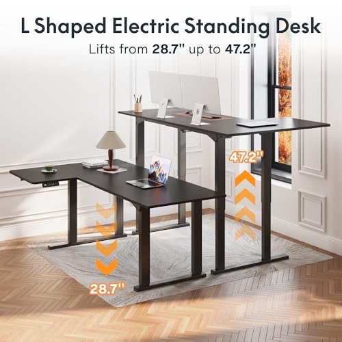 FLEXISPOT 4-Leg L-Shaped Standing Desk, 71 x 43 Inches Electric Height Adjustable Desk with Memory Controller, 220lb Load Capacity, Reversible L/R Corner Desk for Home Office, Gaming & Study, Black