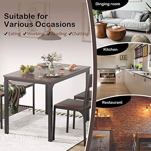 43.3 inch Dining Table Set for 4, Small Kitchen Table Set with Chairs and Storage Bench, 4 Piece Dining Room Table Set for Small Space, Apartment, Rustic Oak Finish