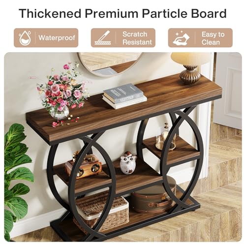 Tribesigns 39.4" Console Table, Industrial 4-Tier Sofa Table Entryway Table with Storage Shelves, Narrow Wood Accent Tables with Metal Frame for Small Spaces, Hallway, Foyer, Rustic Brown