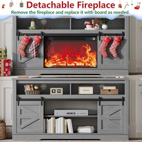 Fireplace TV Stand for 65 Inch TV with 26'' Fireplace (Pale Gray), view 8