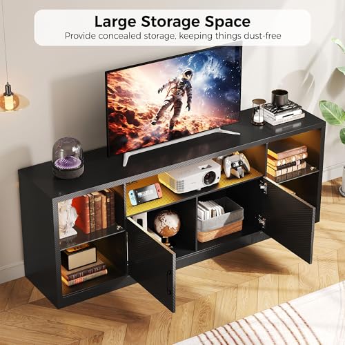 69" TV Stand for TVs up to 80", LED Entertainment Center, Black, view 7
