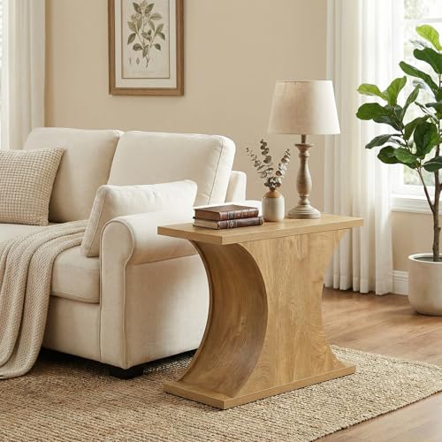 Tribesigns 31.5" Modern Side Table, Rectangle Narrow End Table with Hourglass Base, Farmhouse Wooden Nightstand for Small Spaces, for Living Room, Bedroom (1)