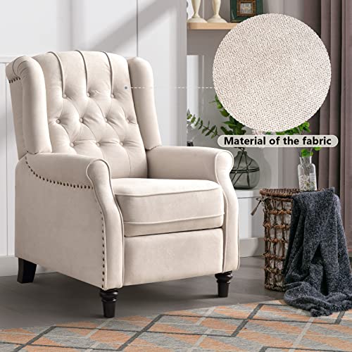 Push Back Recliner Chair,Accent Chair,Mid Century Wingback Recliner, Fabric Push Back Recliner Chair Single Armchair Sofa with Rivet Decoration, Button-Tufted Back for Living Room, White