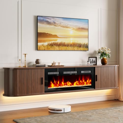 80" Floating TV Stand with Electric Fireplace, Wall Mounted Fireplace TV Stand, view 9