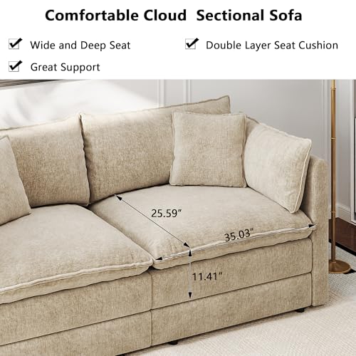 Modular Sectional Sofa Modern Convertible Loveseat Couch,77.16 Inch Deep 2-Seater Sofas Comfy Chenille Cloud Sofas and Couches Set with Movable Ottoman for Living Room Apartment(Camel)
