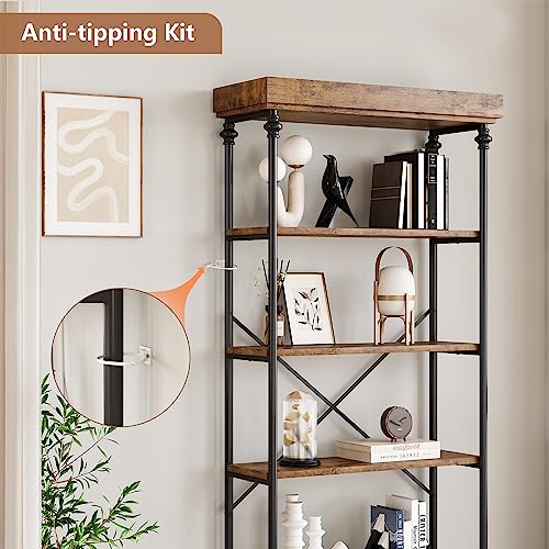 6 Tier Bookshelf Industrial Bookcase Wood Tall Standing Bookshelves Wood Vintage Display Rack Rustic Bookshelf