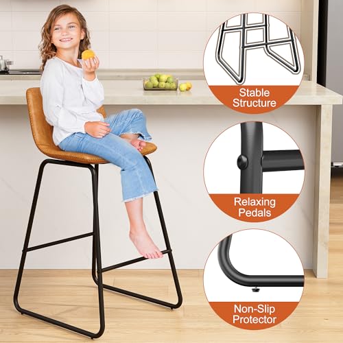 Bar Stools Set of 4, 26" PU Leather Counter Height Barstool, Brown, view 7