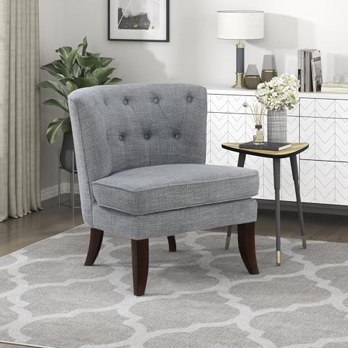 Accent Chair, Textured Fabric Upholstered Armless Chair with Solid Wood Legs, Button Tufted Curved Back for Living Room/Bedroom/Office/Waiting Area, Dark Gray