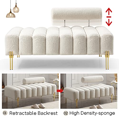 53.2" Modern Loveseat Sofa Couch, Upholstered Accent Sofa with Golden Legs and Adjustable Backrest, Small Teddy Fleece Couches for Bedroom, Living Room, Compact Small Space (Beige Teddy)