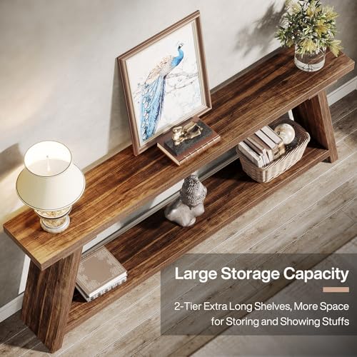 Tribesigns 70.9 Inches Extra Long Sofa Table Behind Couch, Industrial Entryway Console Table with Storage for Hallway, Entry, Living Room, Dark Walnut Brown