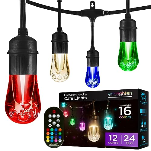 Vintage Outdoor String Lights, 24ft, 12 RGB Acrylic Bulbs, Weatherproof, RF Remote Control, Perfect for Holidays, Gameday, Parties, and More, 37791