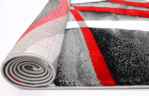 Modern Red Area Rug 4x6 Grey Swirls Carpet Bedroom Living Room Contemporary Dining Accent Sevilla Collection 4816A (Red)