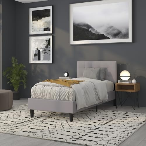 Bedford Tufted Upholstered Twin Size Headboard in Light Gray Fabric