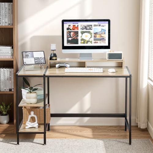 47-inch Computer Desk with Storage Shelf - Gray Ideal Gaming Desk for Bedrooms, Small Spaces, and Home Offices Modern Writing Desk for PCs.