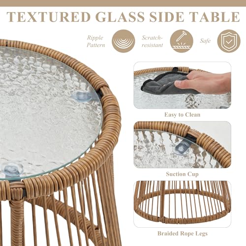 3-Piece Outdoor Patio Furniture Set, L-Shaped Rattan Sectional Sofa with Thick Cushions, Glass Coffee Table – All-Weather Conversation Set for Backyard, Porch, Poolside