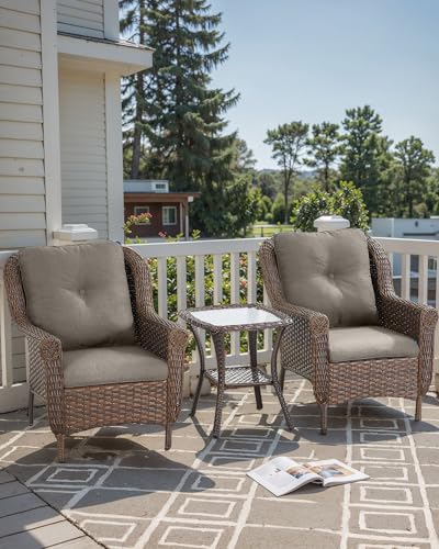 Patio Wicker Chairs Outdoor Furniture Chair - Set of 2 Outside All Weather Lawn Dining Brown Rattan Armchair with High Back&Deep Seating for Deck Porch Balcony Backyard Garden - Grey