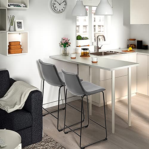 Waleaf 26 inch Bar Stools Set of 2,Counter Height Bar Stools with Back, Modern PU Leather Stools with Metal Leg and Footrest (Grey, 2 Pcs 26" Counter Height Barstools)