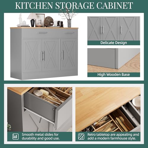 42" Buffet Cabinet with Storage, Kitchen Barn Door Cabinet, view 8