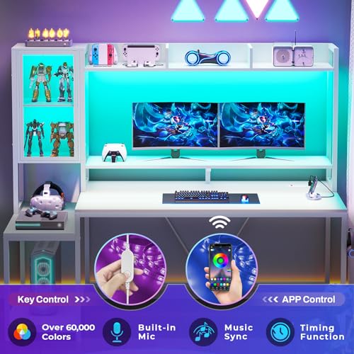 60'' Gaming Desk with Storage, Hutch, Display Cabinet and LED Lights, view 7