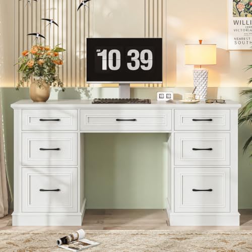 Farmhouse 59'' Executive Desk with File Drawers, Cream White, view 8