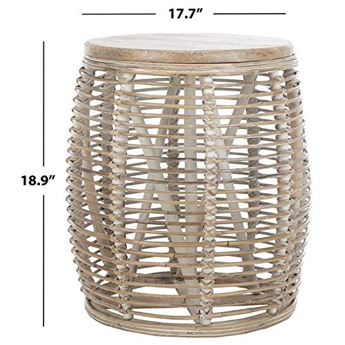 Furniture - Maui Rattan Drum Stool Table - Grey White-Wash - Rattan - Coastal Woven Design - Fully Assembled - Ideal for Living Room, Bedroom, Patio - Fully Assembled (STL6500A)