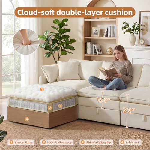 Modular Sectional Sofa with Storage Ottomans,102" L-Shaped Cloud Couch,Comfy Modern Couches with Pillows & Upholstered Deep Seat Cushion for Apartment Living Room Bedroom(Beige)