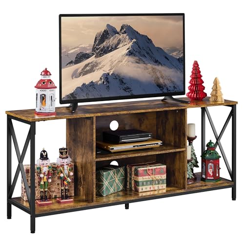 Yaheetech TV Stand for TVs up to 65 Inches, Console Table with Shelves, Farmhouse Media Entertainment Center for Living Room, Rustic Brown